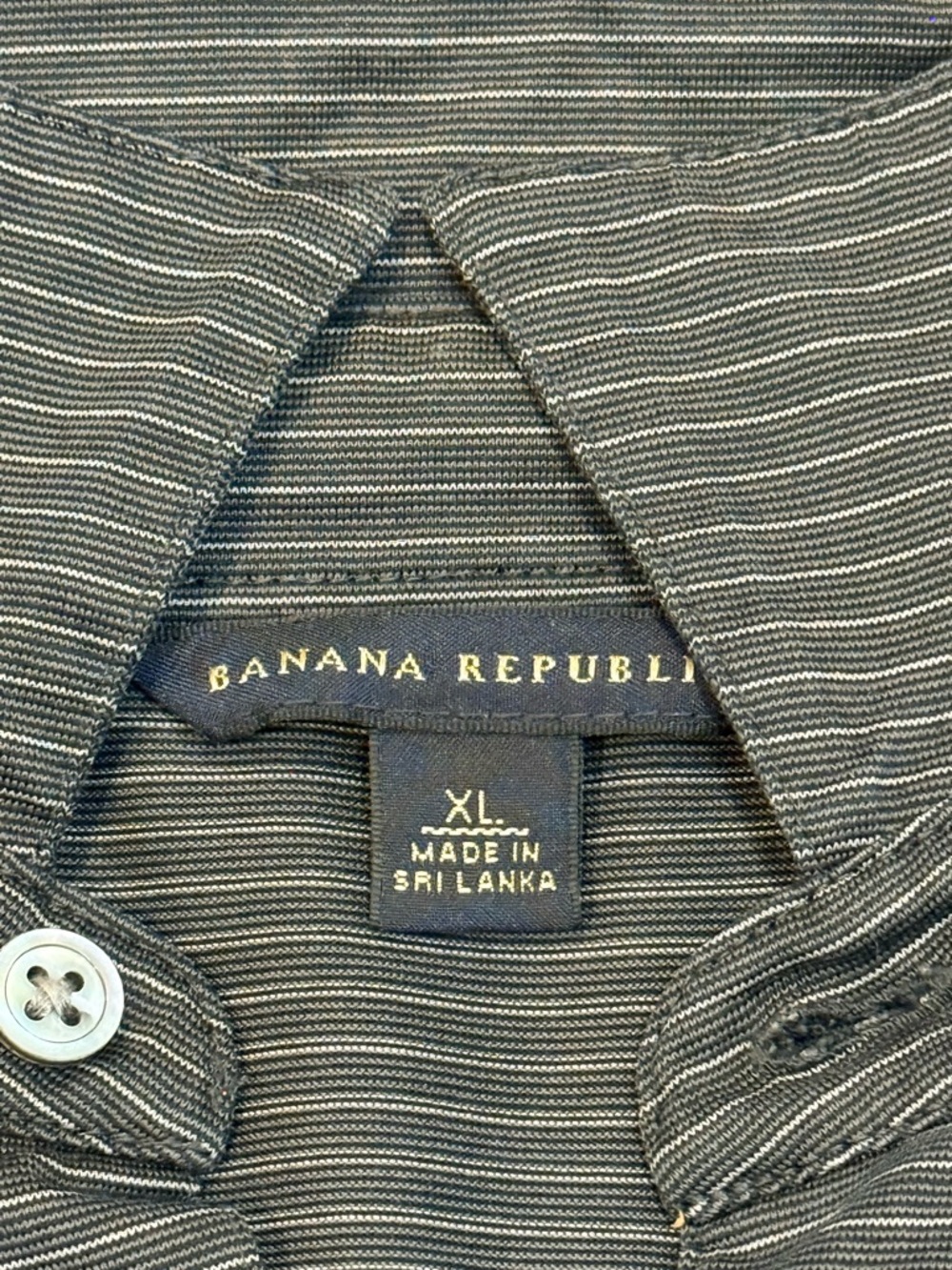 Banana Republic Men’s Striped Long Sleeved Polo in Black and White, Size XL